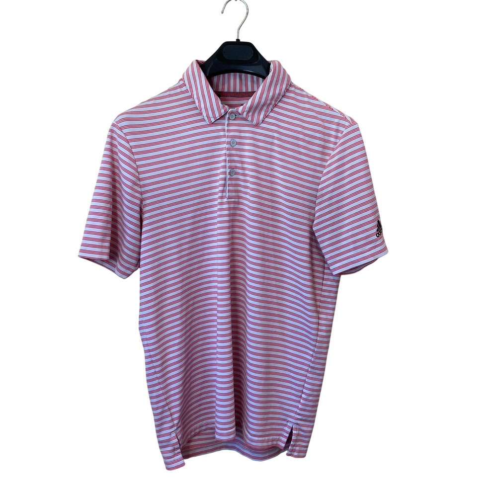 Adidas Golf Mens Small Red White Striped Performance Polo Shirt CD3368